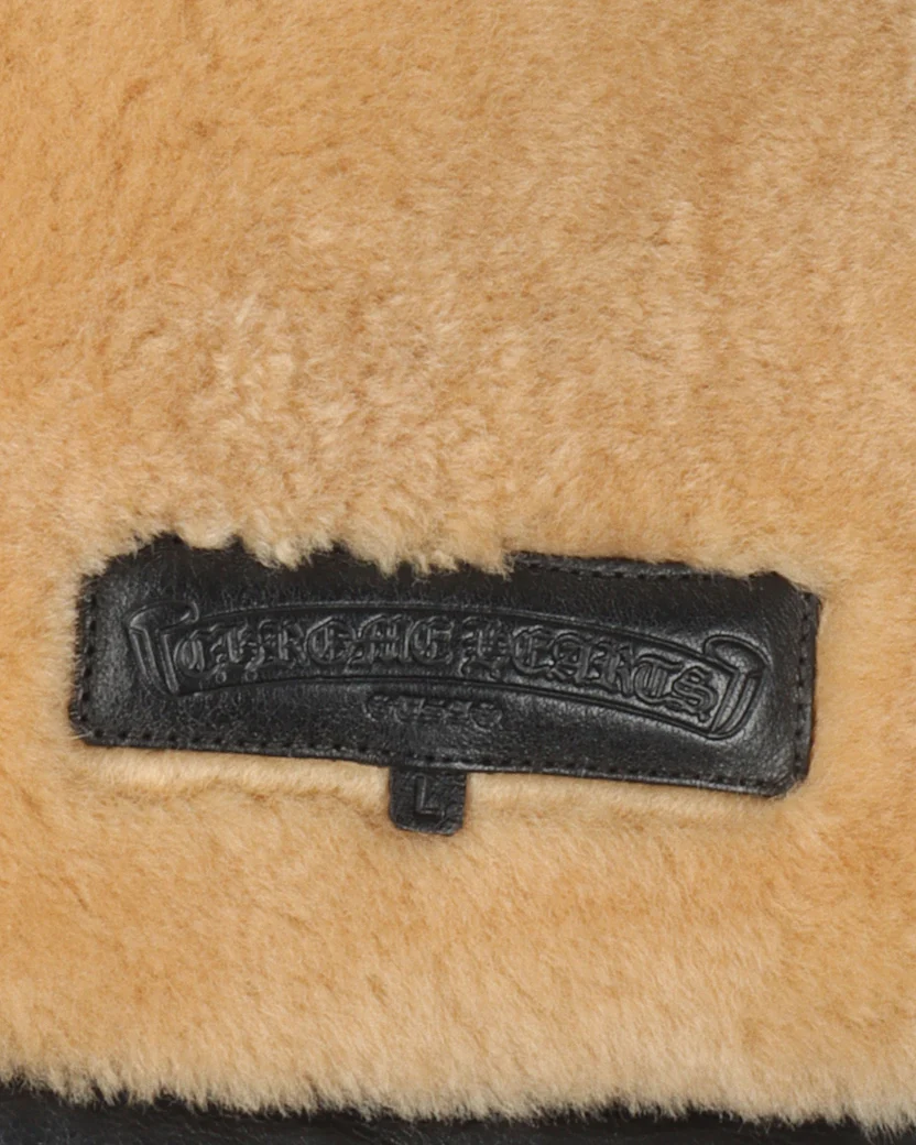 Shearling Leather Bomber Jacket With Fur Collar | Chrome Hearts view 3