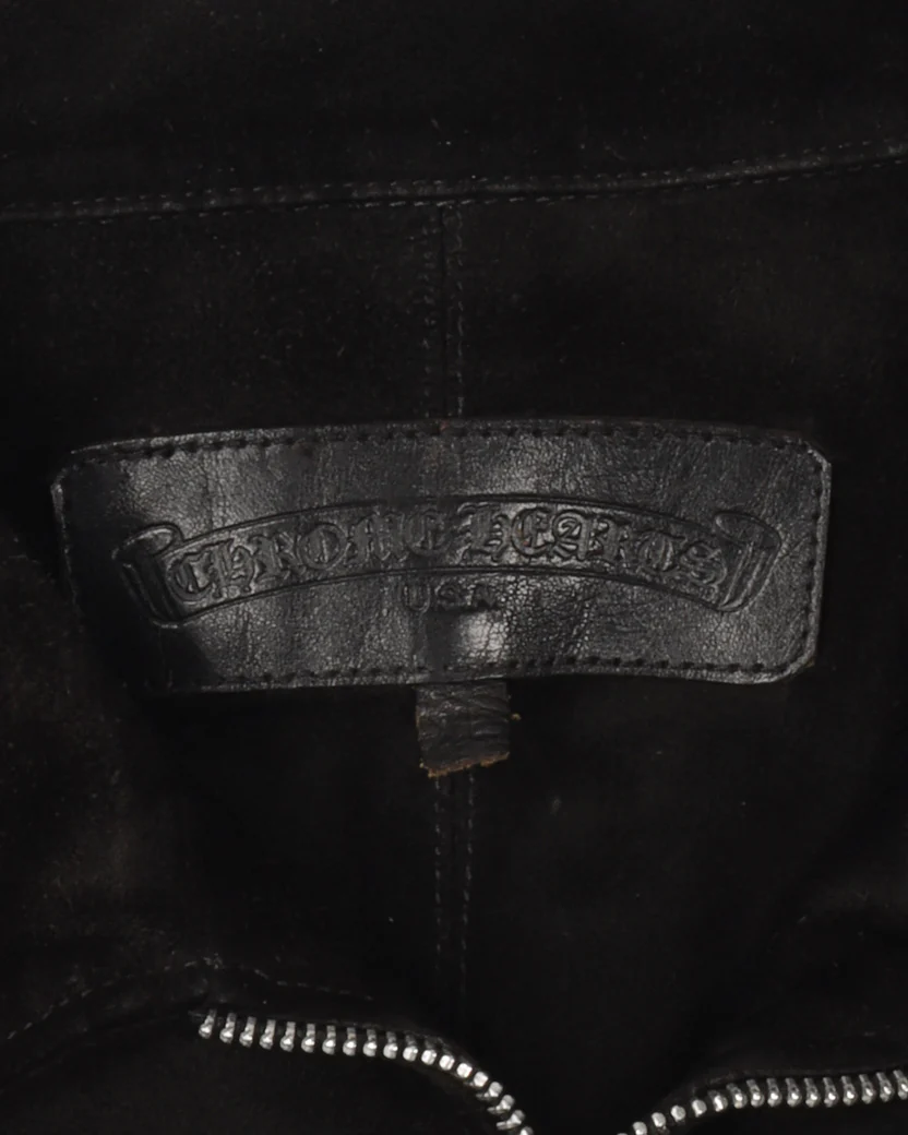 Black Suede Leather Zip Up Jacket | Chrome Hearts view 3
