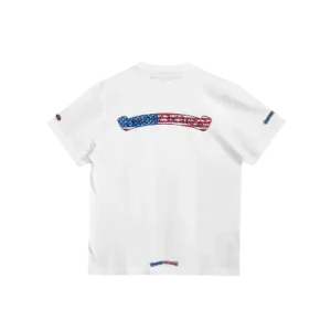 USA Flage Scroll Logo White Short Sleeve Tee