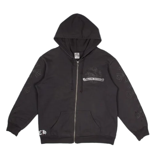 Chrome Hearts Vintage Plus Logo Zip Up Hoodie
