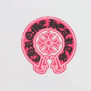 Casual Pink Chrome Hearts logo Black Tee with Dropped Sleeves view 3