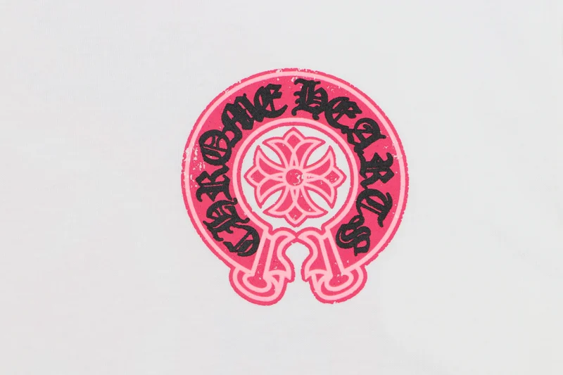 Casual Pink Chrome Hearts logo Black Tee with Dropped Sleeves view 3