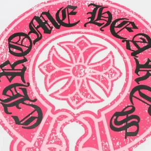 Casual Pink Chrome Hearts logo Black Tee with Dropped Sleeves view 4