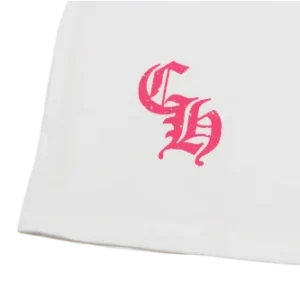 Casual Pink Chrome Hearts logo Black Tee with Dropped Sleeves view 5
