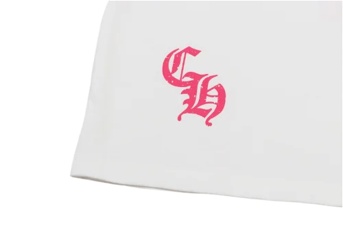 Casual Pink Chrome Hearts logo Black Tee with Dropped Sleeves view 5