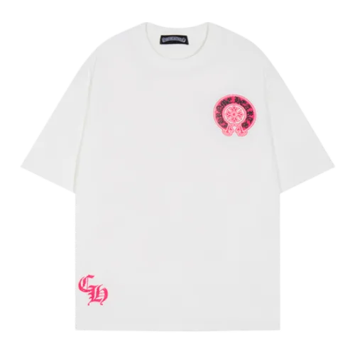 Casual Pink Chrome Hearts logo Black Tee with Dropped Sleeves view 2