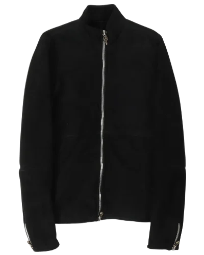 Jet Black Zip Up Leather Jacket | Chrome Hearts