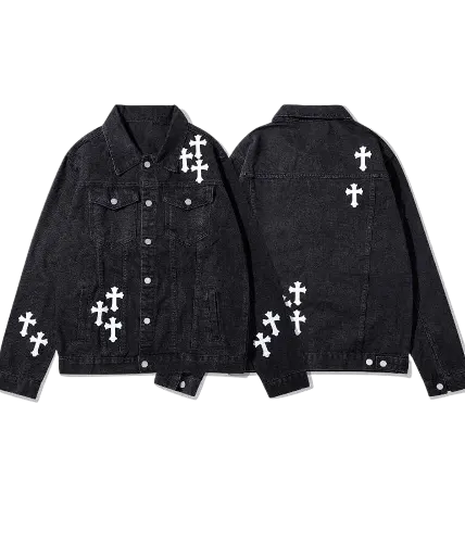 White Cross Patch Denim Jacket | Chrome Hearts view 3