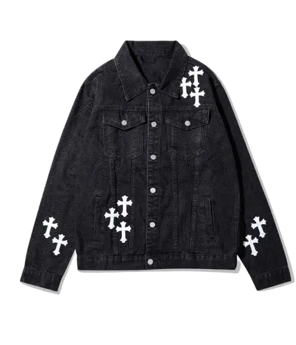 White Cross Patch Denim Jacket | Chrome Hearts